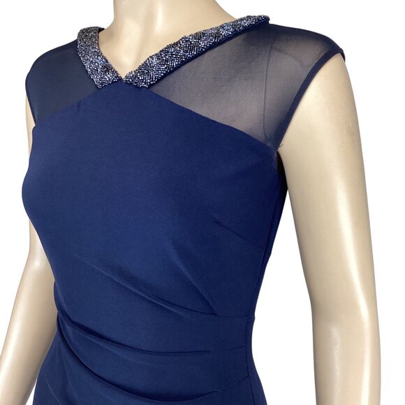 Lauren Ralph Lauren Dress Size 2 Matte Jersey Viviennette Navy Blue Beaded Sheat - Picture 6 of 9